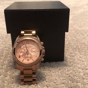 Rose gold CZ bezeled Michael Kors watch